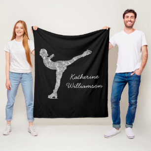 Custom Figure Skating Ice Skating Silver Shimmer Fleece Blanket