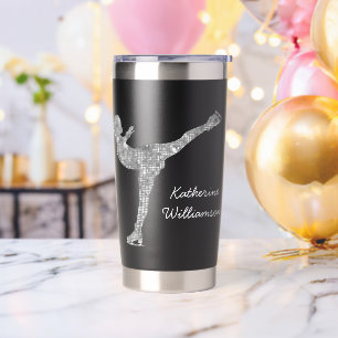 Custom Figure Skating Ice Skating Silver Shimmer Insulated Tumbler