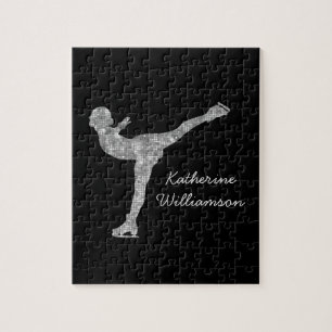 Custom Figure Skating Ice Skating Silver Shimmer Jigsaw Puzzle