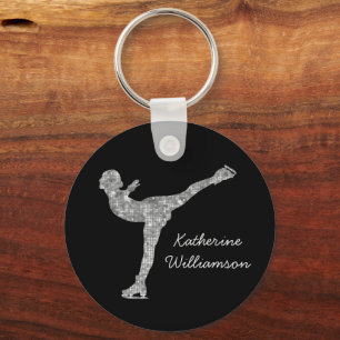 Custom Figure Skating Ice Skating Silver Shimmer Key Ring