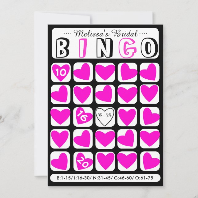 Custom fill it in bridal bingo pink game card (Front)