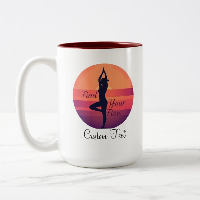 Custom Find Your Flow Sunset Yoga Two-Tone Coffee Mug (Left)