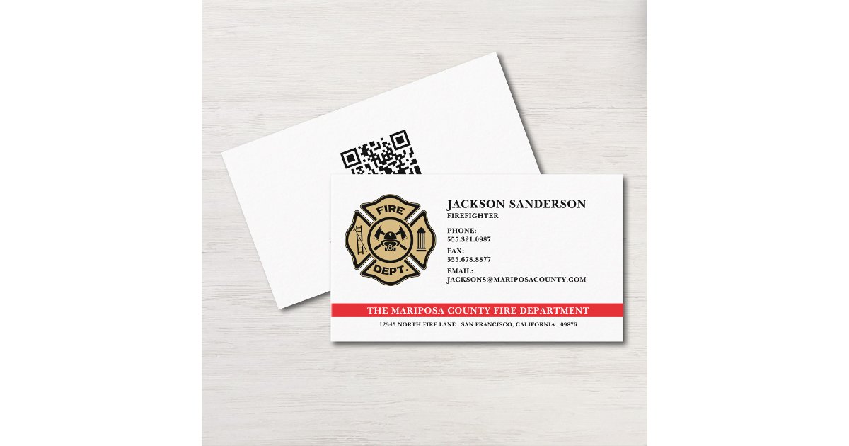 Custom Fire Department Firefighter QR Code Logo Business Card | Zazzle