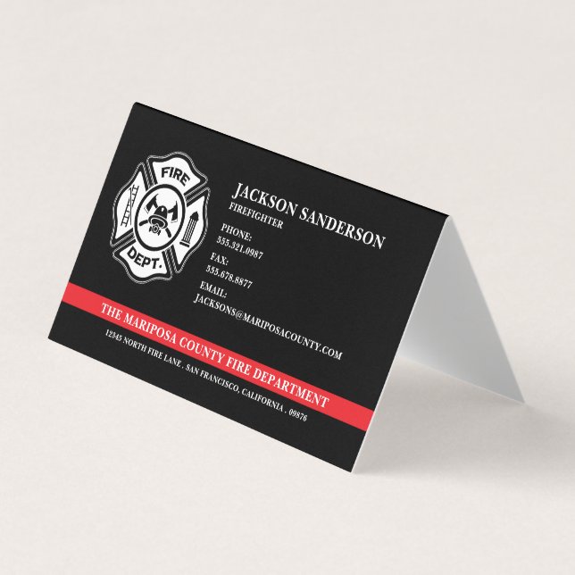 Custom Fire Department Firefighter Red Line Logo Business Card (Front)