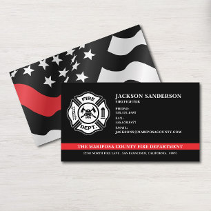 Custom Fire Department Firefighter Red Line Logo Business Card