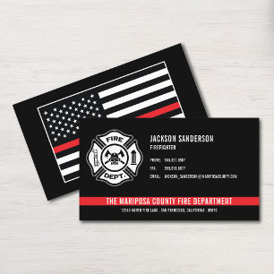 Custom Fire Department Firefighter Red Line Logo Business Card