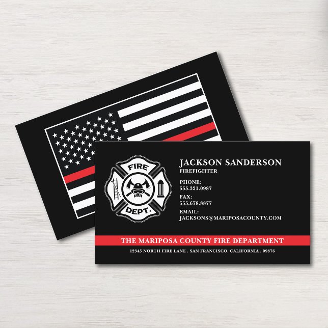 Custom Fire Department Firefighter Red Line Logo Business Card (Custom Fire Department Firefighter Red Line Logo Business Card)