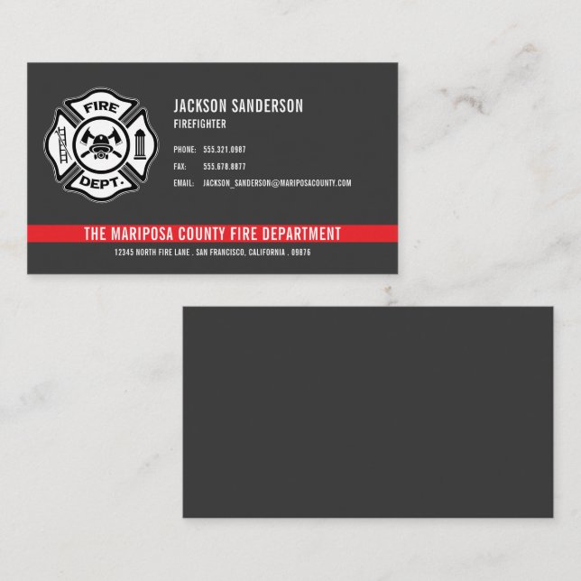 Custom Fire Department Firefighter Red Line Logo Business Card (Front/Back)