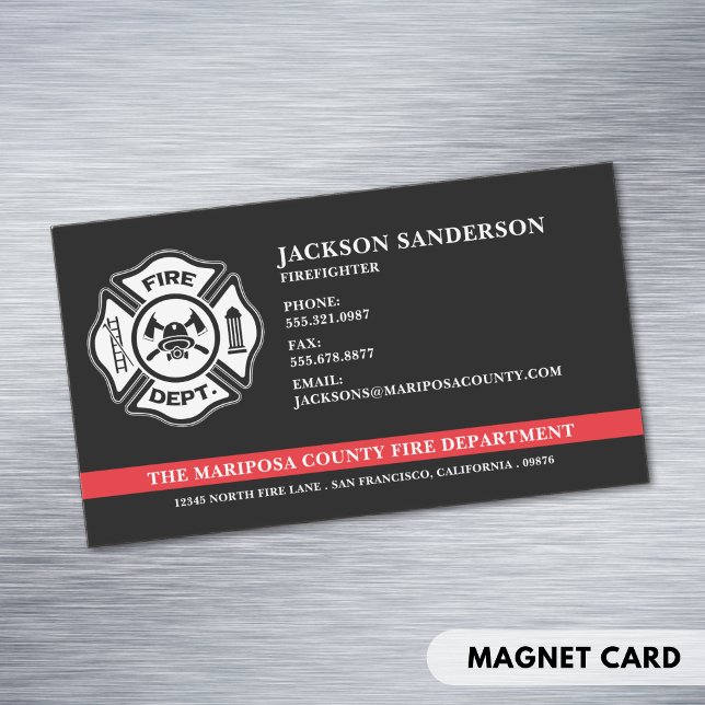Custom Fire Department Firefighter Red Line Logo Magnetic Business Card (Custom Fire Department Firefighter Red Line Logo Business Card Magnet)