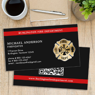 Custom Fire Department Logo QR Code Firefighter Business Card