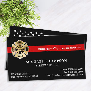 Custom Fire Department Red Line Logo Firefighter  Business Card