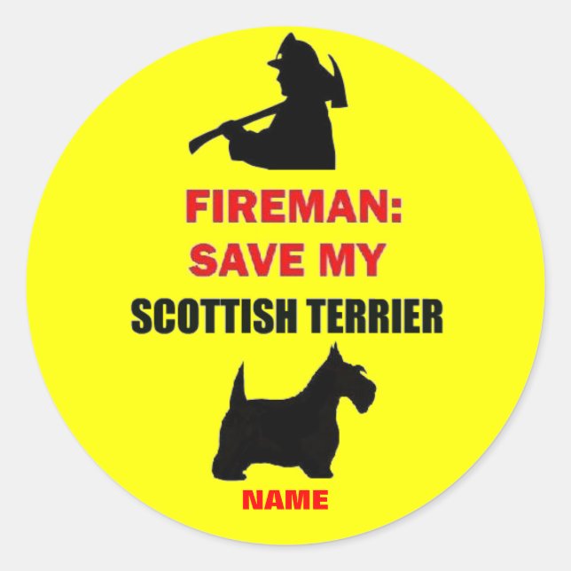 Custom Fire Safety Scottish Terrier Classic Round Sticker (Front)
