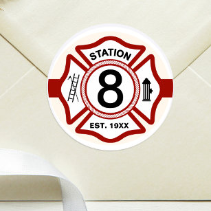 Custom Fire Station Number Classic Round Sticker