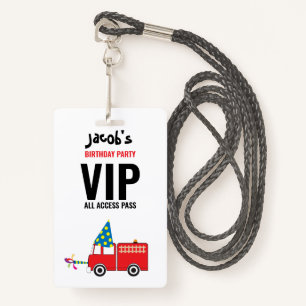 Custom Fire Truck Birthday Party Pass Favour  ID Badge