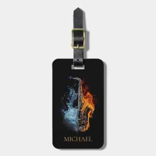 Custom Fire & Water Luxury Musician Saxophone Luggage Tag