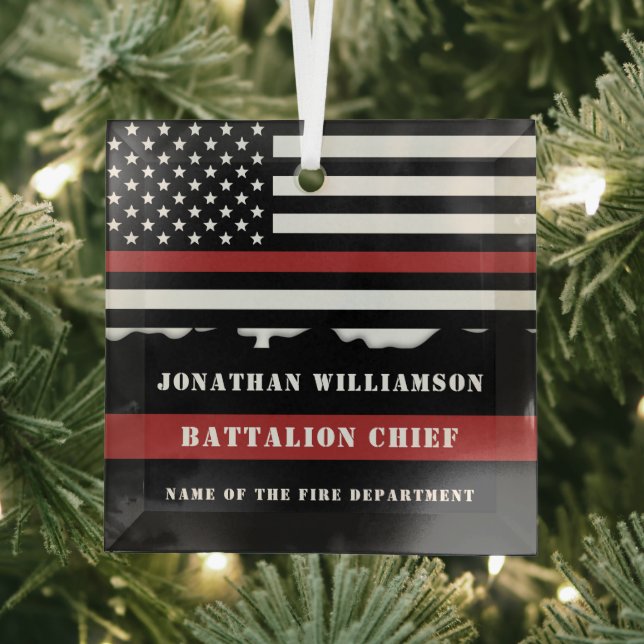 Custom Firefighter Appreciation Thin Red Line Flag Glass Tree Decoration (Insitu)