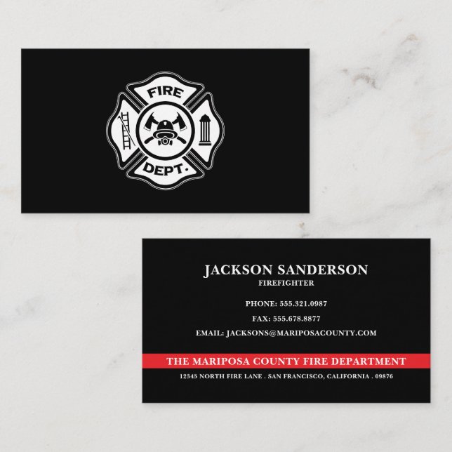 Custom Firefighter Fire Department Logo Business Card (Front/Back)