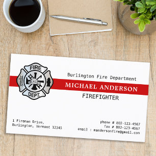 Custom Firefighter Fire Station Red Line Logo Business Card