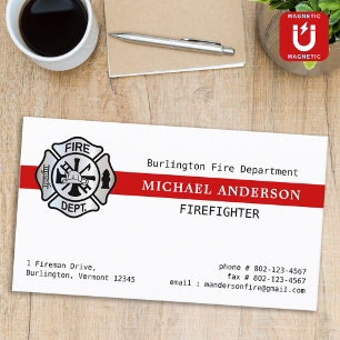 Custom Firefighter Fire Station Red Line Logo Magnetic Business Card