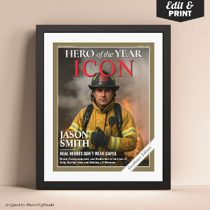Custom Firefighter Gift Fireman Magazine Cover  Poster