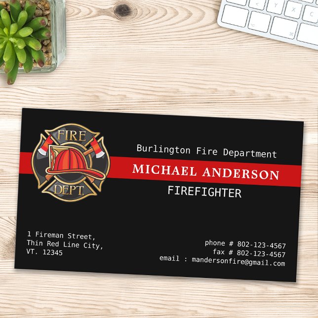 Custom Firefighter Red Line Fire Department Logo Business Card (Creator Uploaded)