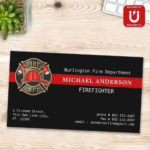 Custom Firefighter Red Line Fire Department Logo Magnetic Business Card