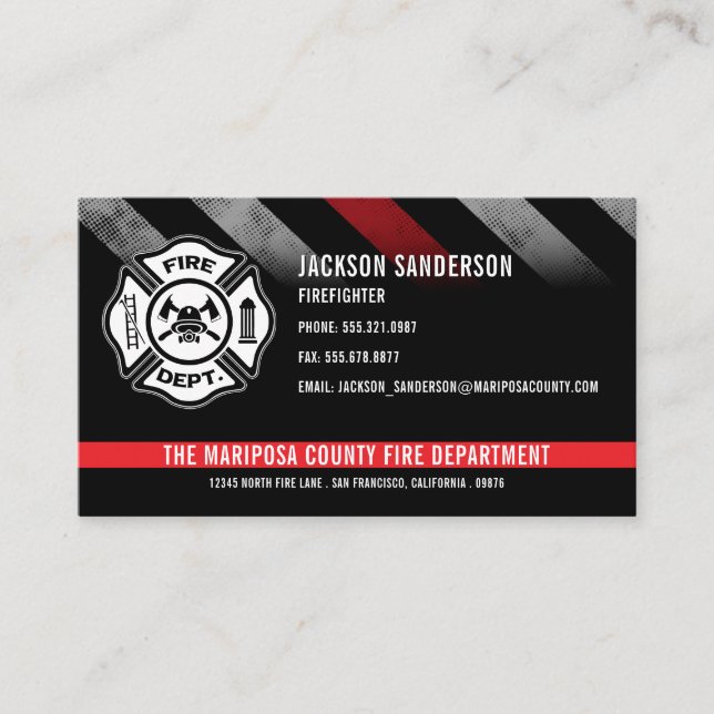 Custom Firefighter Red Line Logo Fire Department Business Card (Front)