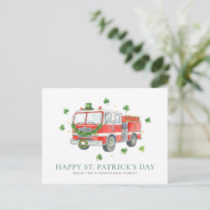 Custom Firefighter St. Patrick's Day Fire Truck Postcard