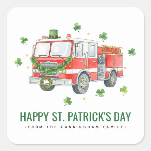 Custom Firefighter St. Patrick's Day Fire Truck Square Sticker