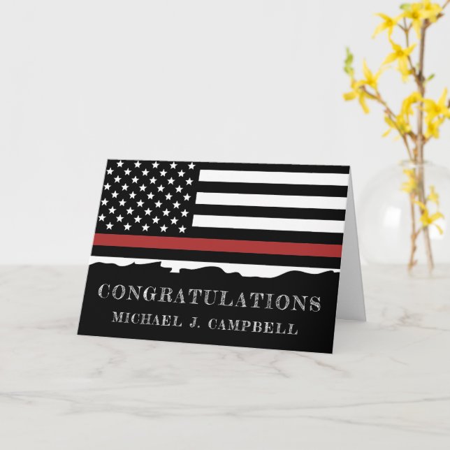 Custom Firefighter Thin Red Line Fire Academy Grad Card (Yellow Flower)