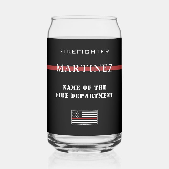 Custom Firefighter Thin Red Line Fire Department Can Glass (Front)