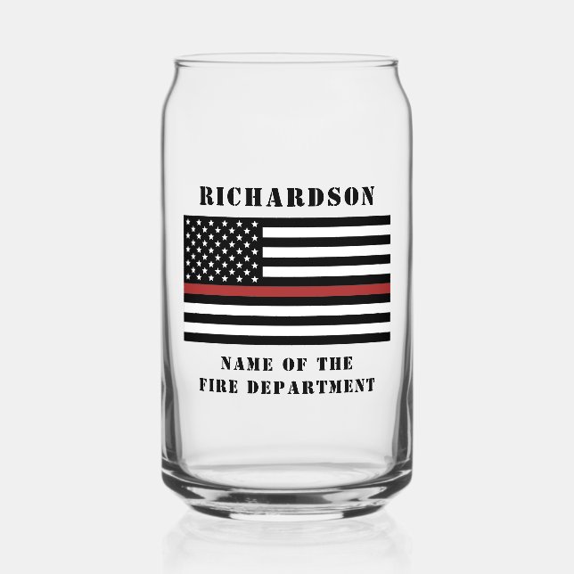 Custom Firefighter Thin Red Line Fire Department  Can Glass (Front)
