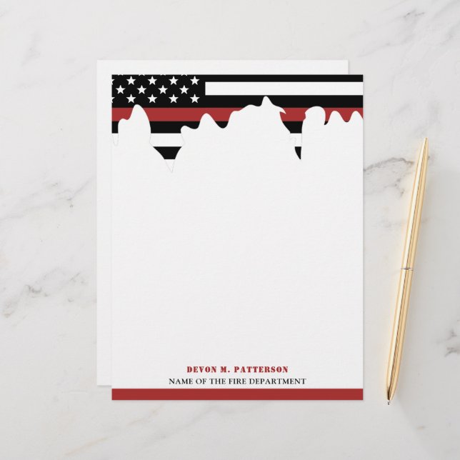 Custom Firefighter Thin Red Line Fire Department Custom Letterhead (Front/Back In Situ)