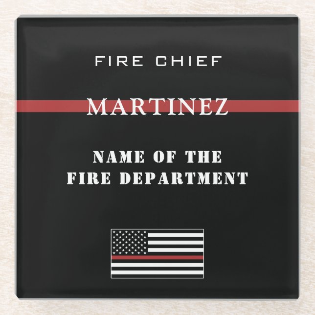 Custom Firefighter Thin Red Line Fire Department Glass Coaster (Front)