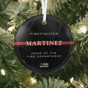 Custom Firefighter Thin Red Line Fire Department Glass Tree Decoration
