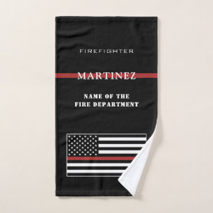 Custom Firefighter Thin Red Line Fire Department Hand Towel