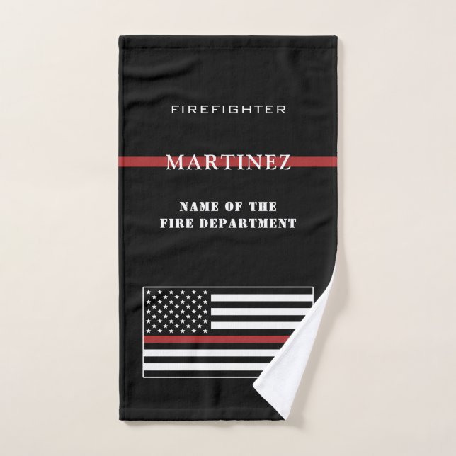 Custom Firefighter Thin Red Line Fire Department Hand Towel (Hand Towel)