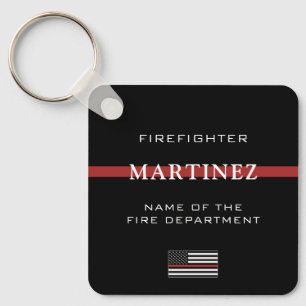 Custom Firefighter Thin Red Line Fire Department Key Ring