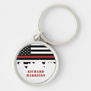 Custom Firefighter Thin Red Line Fire Department Key Ring