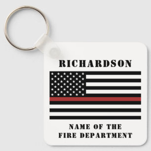 Custom Firefighter Thin Red Line Fire Department Key Ring