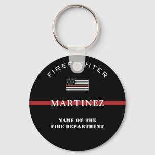Custom Firefighter Thin Red Line Fire Department Key Ring