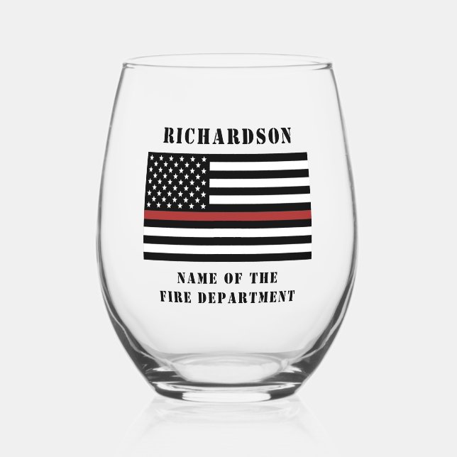 Custom Firefighter Thin Red Line Fire Department  Stemless Wine Glass (Front)