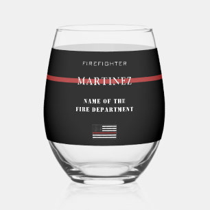 Custom Firefighter Thin Red Line Fire Department Stemless Wine Glass
