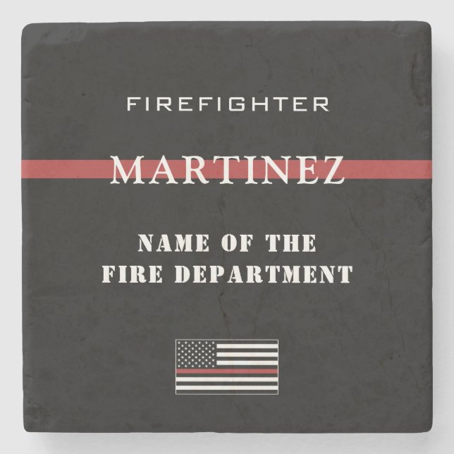 Custom Firefighter Thin Red Line Fire Department Stone Coaster (Front)
