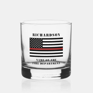 Custom Firefighter Thin Red Line Fire Department  Whiskey Glass