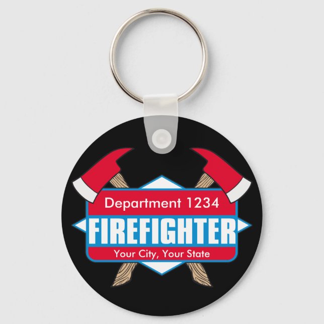 Custom Firefighter with Axes Key Ring (Front)