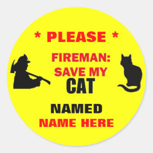 Custom Fireman Save My Cat Classic Round Sticker