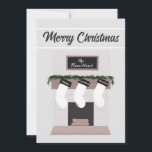 Custom Fireplace Mantle Family Stocking Holiday Card<br><div class="desc">A unique custom Christmas card for your family. This card includes a mantle with 3 custom stockings. The family and family members and photo on the back can be customised using the personalisation feature.</div>
