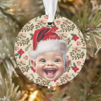Custom First Baby Face Santa Hat Christmas Photo Ornament