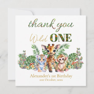 Custom First Birthday Jungle Animals Wild One Thank You Card